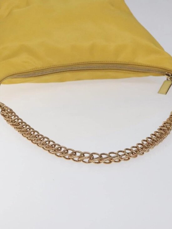 Prada Tessuto Nylon Light Chain Shoulder Bag Yellow 1839893  PRADA Chain Shoulder Bag Nylon Yellow Gold Auth 117900A